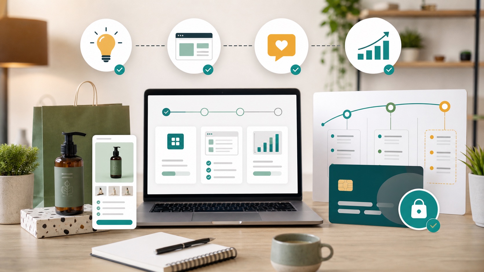 Custom Shopify app free start roadmap with abstract progress cards